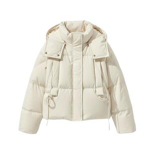紫涵短款连帽羽绒服女2025年冬季新款简约宽松小个子立领鸭绒外套