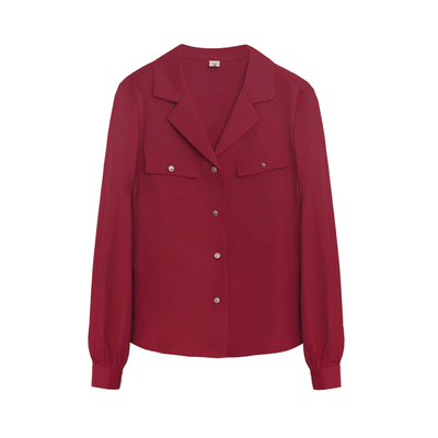 悠闲时光~春秋季复古纯色轻熟优雅显瘦宽松通勤纯色长袖女V领衬衫