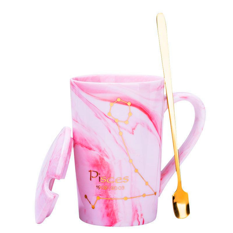 陶瓷马克喝水杯杯子带盖勺咖啡杯