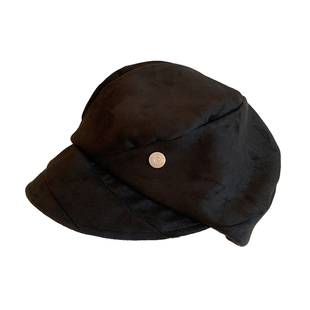 复古黑色褶皱八角贝雷帽女秋冬显脸小大头围气质百搭画家报童帽子