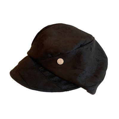 复古黑色褶皱八角贝雷帽女秋冬