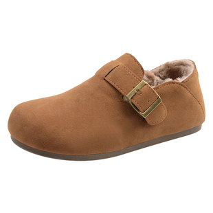 大码42加绒勃肯鞋女一脚蹬全包乐福鞋保暖毛绒单鞋软底防滑二棉鞋