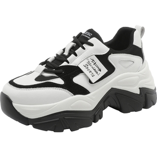 艾斯臣真皮厚底老爹鞋女百搭新款春秋网红超火炸街显脚小运动