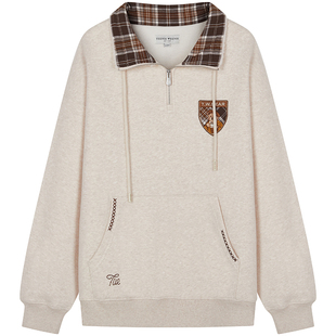 TeenieWeenie小熊女装卫衣秋冬季格纹拼接时髦翻领半拉链上衣外套