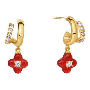 【明星同款】ARSIS幸运符号鸿运四叶草双圈耳钉红色耳环礼物