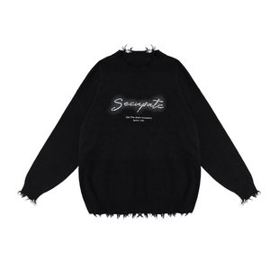 FDR官方店 珍珠烫钻破坏毛衣男女秋冬季美式街头宽松情侣装上衣