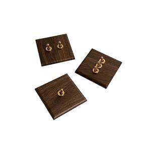 汉王胡桃木纹复古开关插座面板黄铜拨杆86型创意墙壁插排非木质