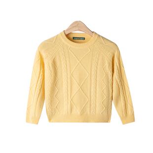 春竹女童100%羊毛衫冬新款绞花中大童针织套衫黄色软糯毛衣
