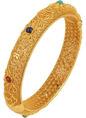 宝相花六字真言银鎏金手镯非遗花丝镶嵌多宝镂空莲花纯银手镯手环