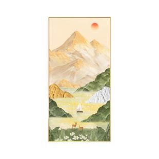 日照金山玄关装饰画入户正对门客厅走廊过道挂画手绘油画山水壁画