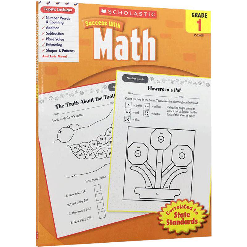 进口英文原版正版Scholastic Success with Math, Grade 1学乐成功系列 成功英语:数学一年级练习本 英语启蒙学习家庭教育带答案