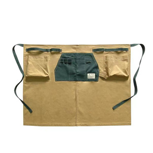 帆布简约围裙女中餐厅同款防污定制logo厨房工作服理发师奶茶店男