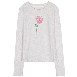 落落狷介 打底衫女秋冬内搭可外穿2025年新款设计感浅灰色T恤长袖