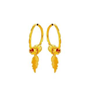 新款耳环女黄金色耳钉轻奢小众沙金车花耳圈高级感叶子耳坠送妈妈