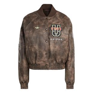 复古风飞行员立领保暖棉服仿皮夹克外套女装adidas阿迪达斯三叶草