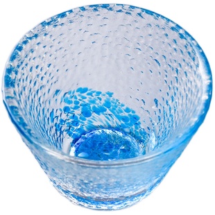 出口日本彩色玻璃杯茶杯锤纹小酒杯一口杯蓝色清酒杯子果酒梅酒杯