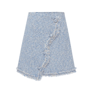 【张慧雯同款】宝姿PORTSPURE女装清新A字格纹流苏小香风半身短裙