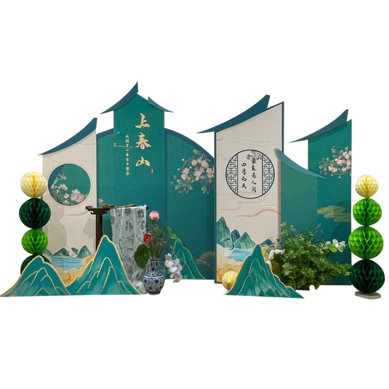 新中式古风上春山只此青绿背景墙