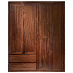 华日家居新中式乌金木四门实木衣柜衣橱储物大衣柜两门三门衣柜