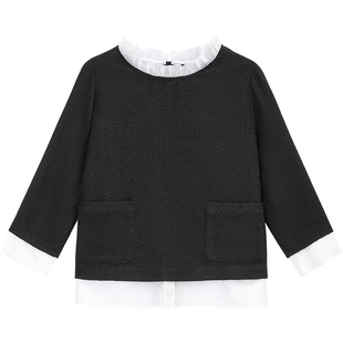 无谓韩式文艺2025秋季新款女装宽松显瘦假两件木耳边外套女上衣