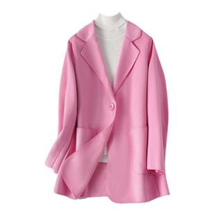 轻奢羊毛大衣女常规西装领一粒扣修身气质双面绒春秋新款毛呢外套