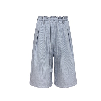 JCAESAR泡泡褶格纹花苞七分裤