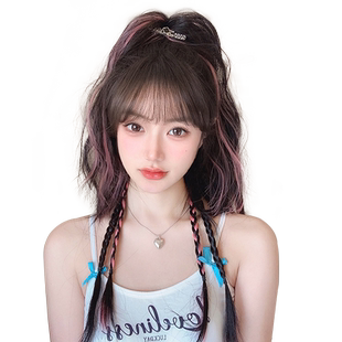 假发辫子女仿真半扎抓夹水波纹瀑布高马尾彩色挑染拳击辫编发假发