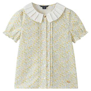 【100%棉】eland kids衣恋童装女童碎花衬衫26年夏季新品法式短袖