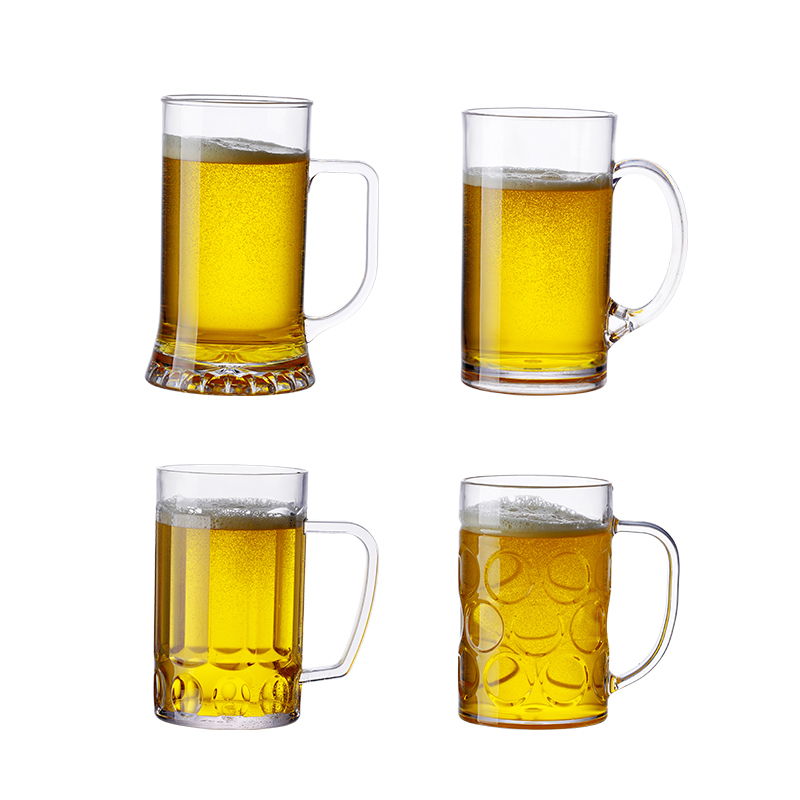 10个装扎啤杯透明茶杯塑料杯PC耐摔ktv加厚啤酒杯带把水杯子500ml