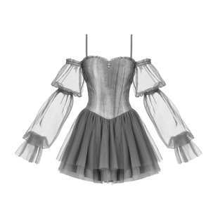 VOCK 雾灰迷离 浪漫气质设计感情人节收腰显瘦蓬蓬裙年会连衣裙子