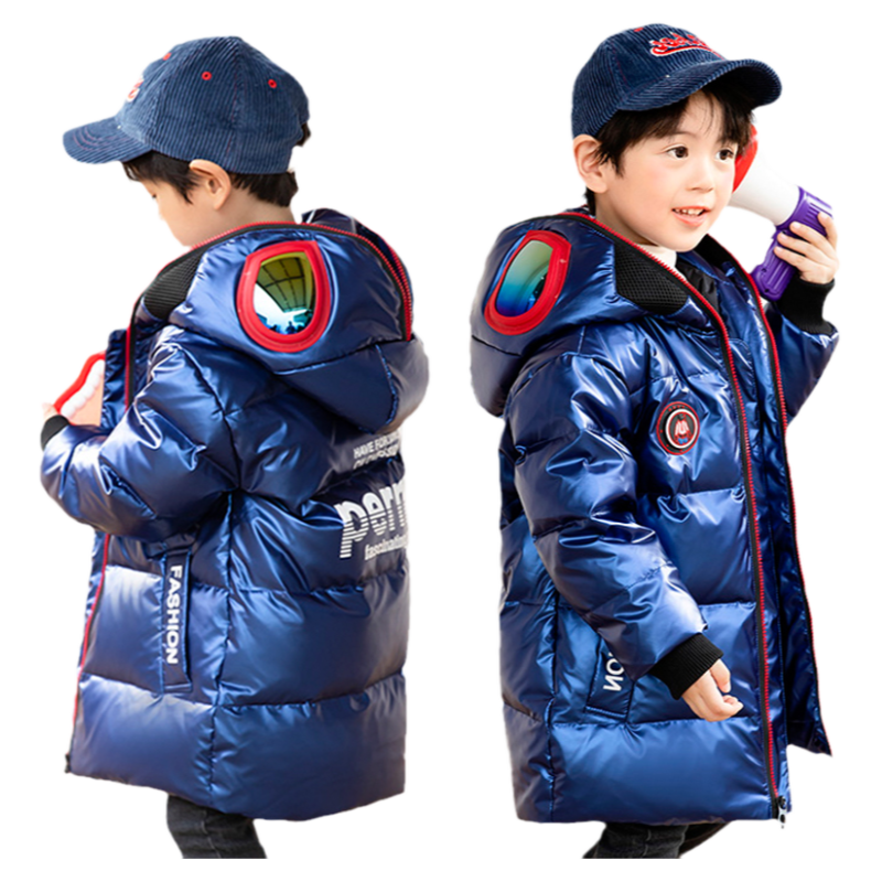 新款男童羽绒服儿童炫彩护目镜奥特曼帅气洋气中长加厚冬装