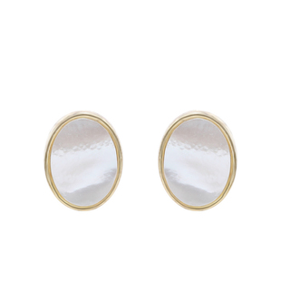 ISLANDIO天然白贝母耳钉冷淡风简约几何纯银金耳饰女独特小众原创