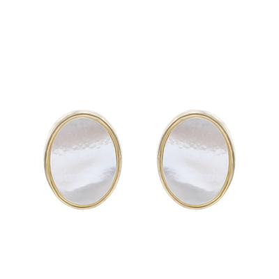 天然白贝母冷淡风几何纯银耳钉