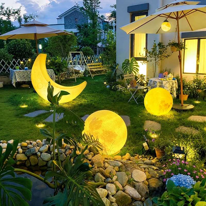 草坪灯户外防水花园露台别墅庭院月亮灯草地氛围室外太阳能月球灯