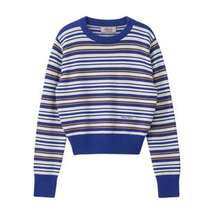 ROLAROLA春季条纹撞色小清新套头针织衫女短款长袖复古毛衣