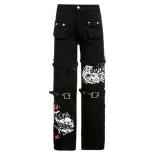 饭粒家朋克新品欧美土酷Y2K千禧辣妹街头长裤百搭暗黑色潮休闲裤
