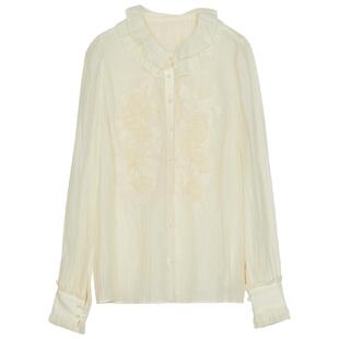 谜底通勤衬衫长袖女春款宫廷风双层荷叶领绣花衬衣241MC0075