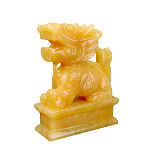 黄玉抛光风水麒麟摆件招财聚财送子一对家居玄关客厅装饰品礼品