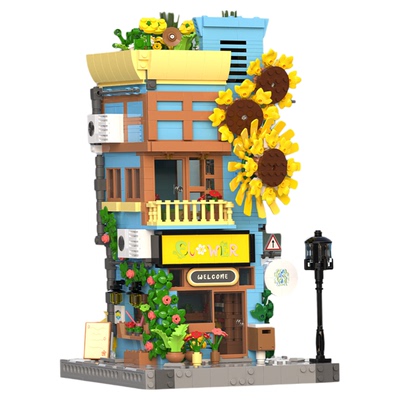 国产积木街景日式花房拼装模型