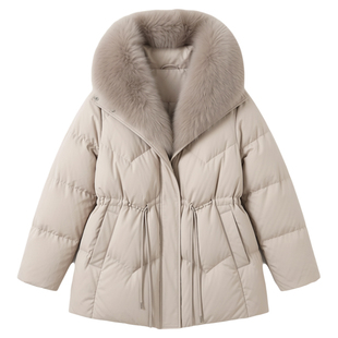 芬兰雪境丨真狐狸大毛领中长款羽绒服90白鸭绒新国标厚外套7132