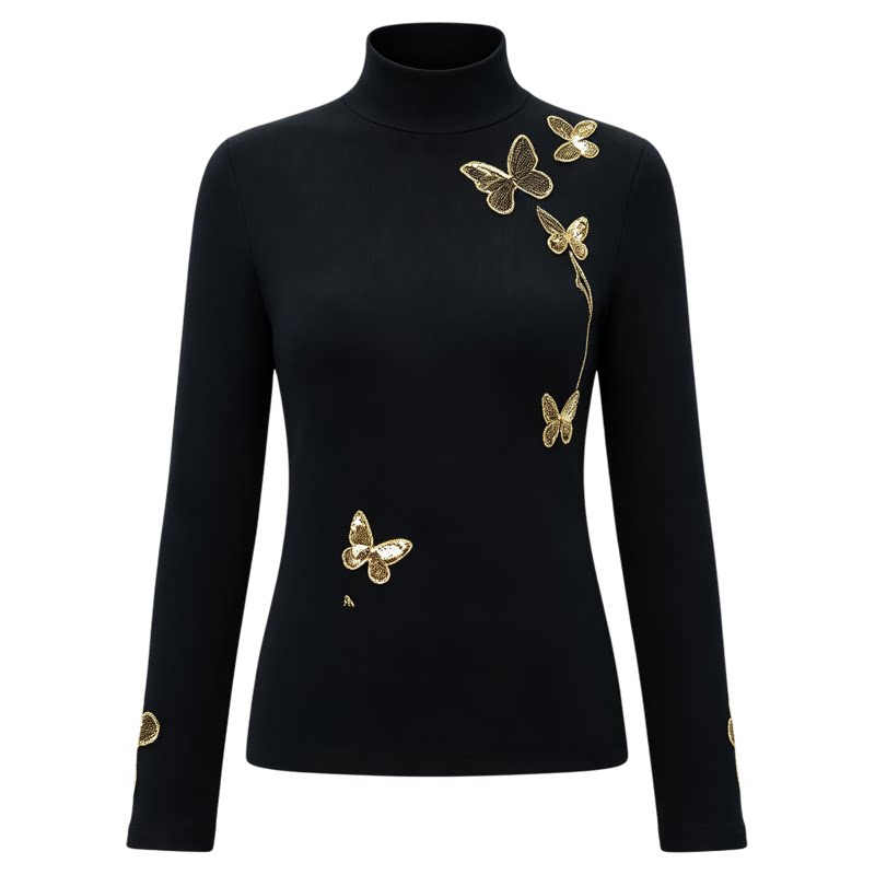 梵舒黑色形体服女上衣训练导师服优雅蝴蝶练功服新款模特走秀服