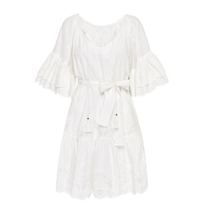 Findit原版 出口单 精致刺绣棉透气度假风连衣裙 清爽白色仙女裙