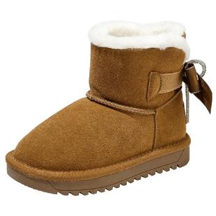 百丽童鞋女童雪地靴2025冬季新款儿童棉鞋加绒女孩小童防滑大棉靴