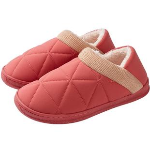 2双装 带跟棉拖鞋女秋冬季家居室内加绒保暖外穿防滑全包跟棉鞋男