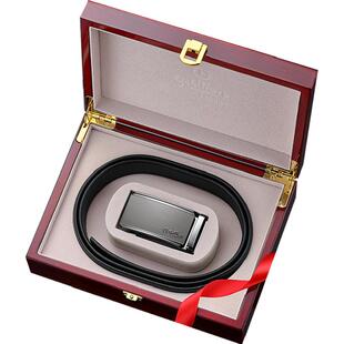 金利来皮带男真皮新款轻奢腰带礼物自动扣商务牛皮裤带红木礼盒装