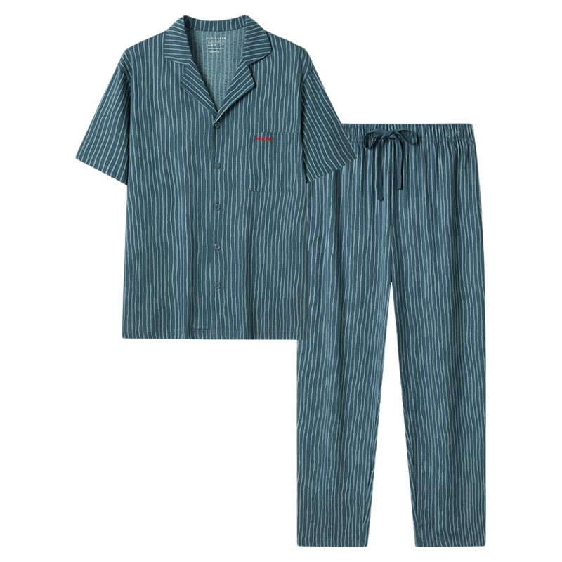 舒雅品男士纯棉条纹开衫家居服