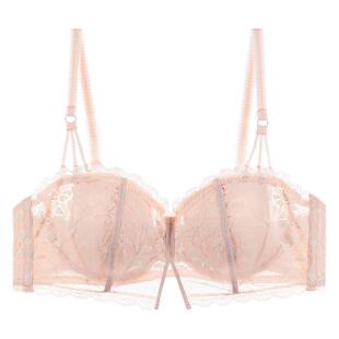 法式薄款套装内衣女款精致蕾丝白色抹胸钢圈半杯大胸显小聚拢文胸