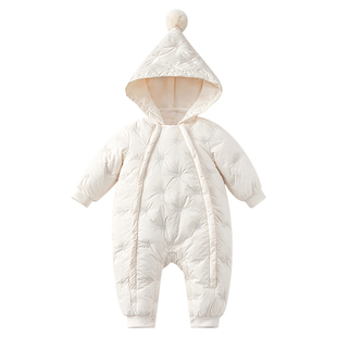 羽绒服冬季婴儿连体衣外出男女宝宝爬服保暖连帽哈衣小月龄三防