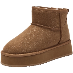 热风加绒雪地靴女鞋2025年冬季新款简约百搭棉鞋户外休闲靴子加厚