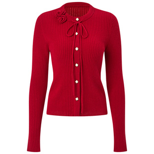 MAXRIENY浓郁红土色穿搭毛针织衫25冬款羊毛打底衫修身长袖上衣